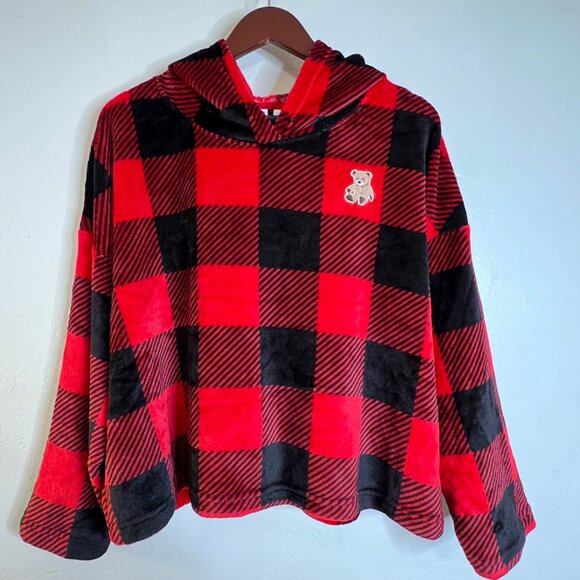 Joyspun Women's Plush Hoodie and Joggers Pajama Set 2-Piece XL Fleece Red/Black - Picture 8 of 16